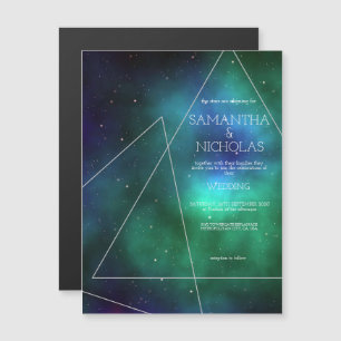 Blue Green Galaxy Geometric Abstract Modern Chic Magnetic Invitation