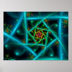 Blue Green Geometric Spiral Poster
