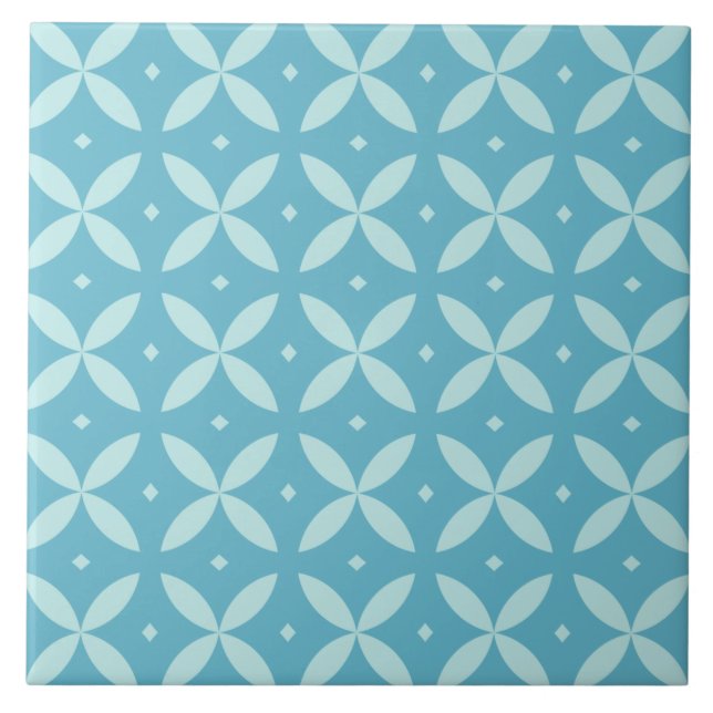 Blue Green Geometric Star Pattern Tile (Front)