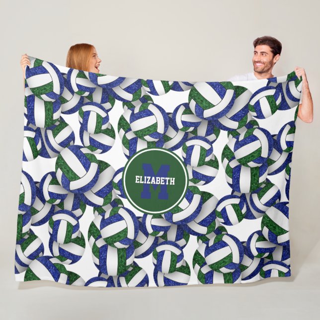 Blue green girly volleyball team colours fleece blanket (In Situ)