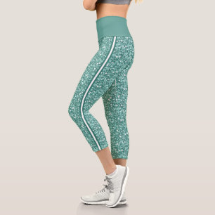 Blue-Green Glitter Capri Leggings