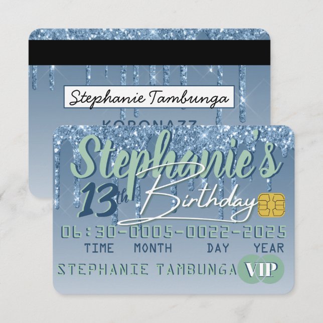 Blue & Green Glitter Drip VIP Credit Card Birthday (Front/Back)