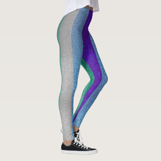 Blue Green Glitter Gay Men Pride Striped Flag  Leggings (Right)