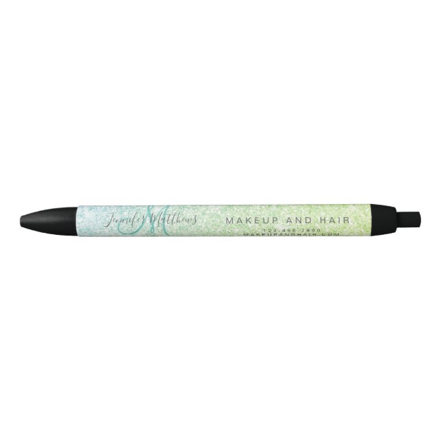 Blue Green Glitter Hair Makeup Salon Promotion Black Ink Pen (Front)