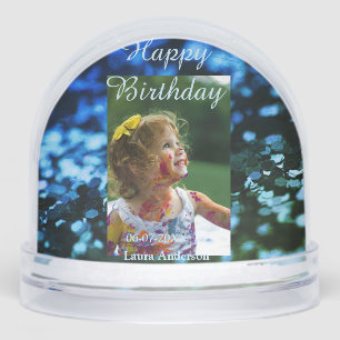 Blue green glitter photo kids birthday modern rust snowglobe