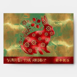 Blue Green Gold 福 Rabbit Red Chinese New Year 2023 Envelope