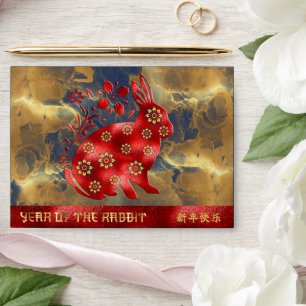 Blue Green Gold 福 Rabbit Red Chinese New Year 2023 Envelope