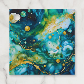 Blue Green Gold Alcohol Ink Cosmos Favour Tags