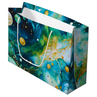 Blue Green Gold Alcohol Ink Cosmos Large Gift Bag