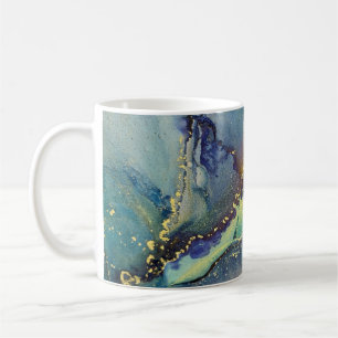 Blue Green Gold Alcohol Ink Liquid Abstract Art Coffee Mug