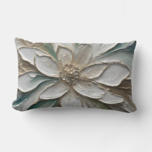 Blue Green Gold and White Abstract Flower Lumbar Cushion
