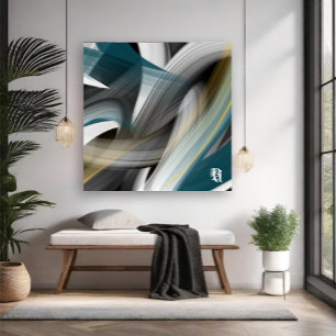 Blue Green Gold Black White Gray Abstract Canvas Print