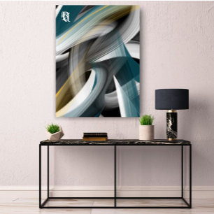 Blue Green Gold Black White Gray Abstract  Canvas Print