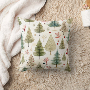 Blue Green Gold Christmas Tree Pattern Cushion