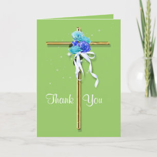 Blue green gold funeral "thank you" thank you card