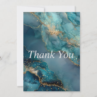 Blue, Green, Gold Glittering Marble Thank You Card
