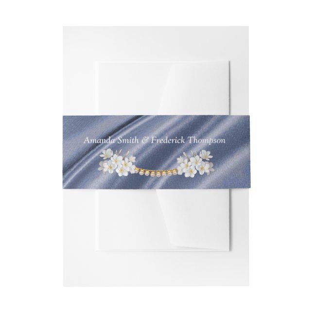 Blue,Green,Gold,ivory Silk & Pearls Belly Band Invitation Belly Band (Front Example)