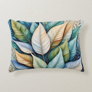 Blue Green gold latte Leaves Decorative Cushion