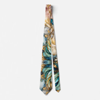 Blue Green Gold Leafy Garden Floral Paisley Motif  Tie