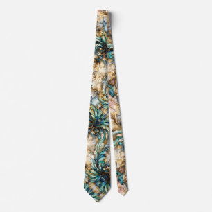 Blue Green Gold Leafy Garden Floral Paisley Motif Tie