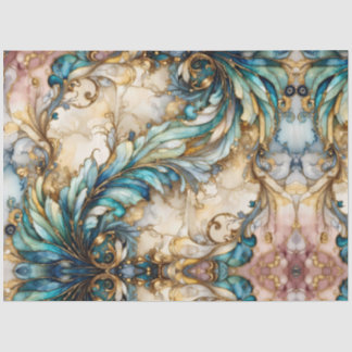 Blue Green Gold Leafy Garden Floral Paisley Motif  Tissue Paper