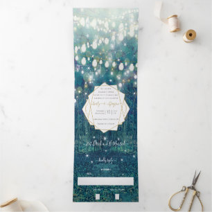 Blue Green Gold Rustic Chic Forest Wedding Tri-Fold Invitation