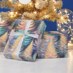 Blue Green Gold Trees Modern Christmas Wrapping Paper