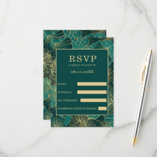 Blue-Green Golden Leaves  RSVP Card
