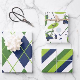 Blue & Green Golf Argyle Stripes Gift Wrap Sheets