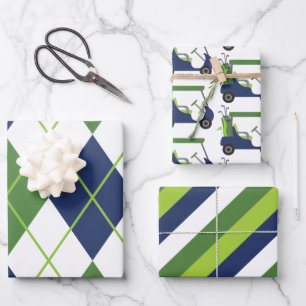Blue & Green Golf Argyle Stripes Gift Wrap Sheets