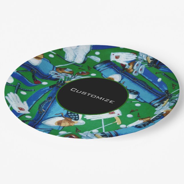 Blue & Green Golfing Paper Plate (Angled)