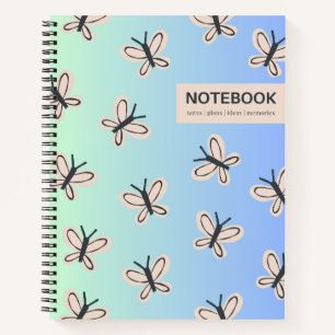 Blue green gradient butterflies design notebook