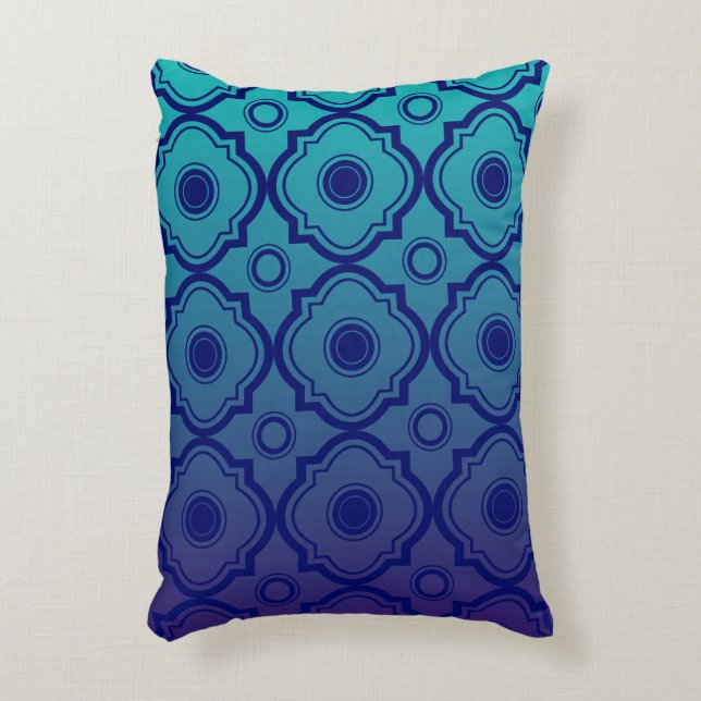 Blue Green Gradient Geometric Quatrefoil Decorative Cushion (Front(Vertical))