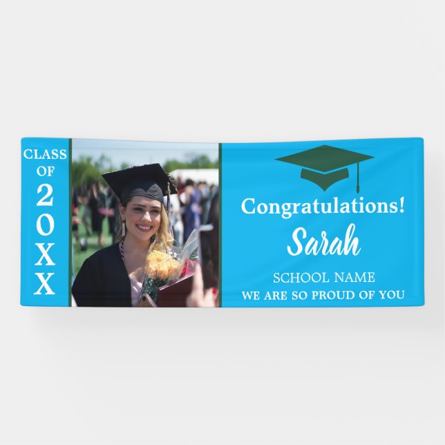 Blue & Green Graduation Photo Class Of 2025 Banner (Horizontal)