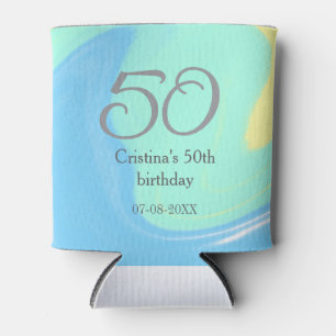 Blue green grey 50th birthday add name date retro can cooler