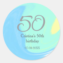 Blue green grey 50th birthday add name date retro