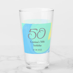 Blue green grey 50th birthday add name date retro glass