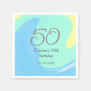 Blue green grey 50th birthday add name date retro napkin