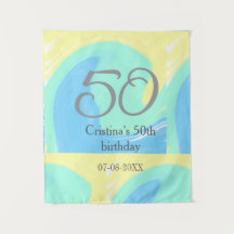 Blue green grey 50th birthday add name date retro