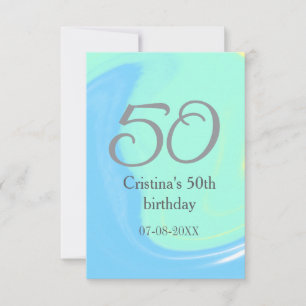 Blue green grey 50th birthday add name date retro thank you card