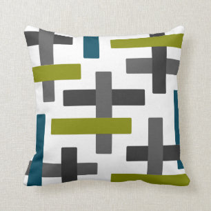 Blue Green Grey Abstract Bar Art Cushion