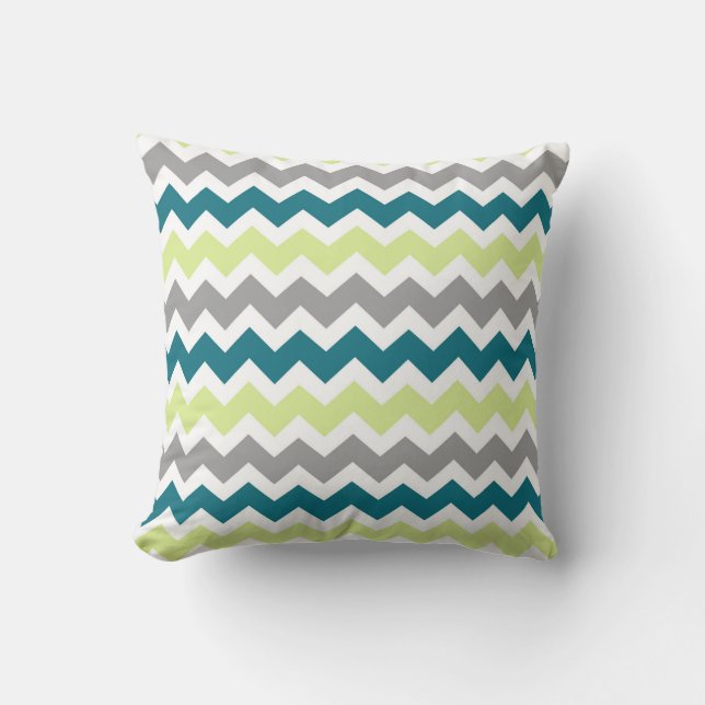 Blue Green Grey Chevron Decorative Pillow (Front)