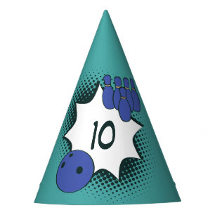 Blue-Green Happy 10th Birthday Bowling Party Hat