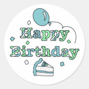 Blue Green Happy Birthday    Classic Round Sticker