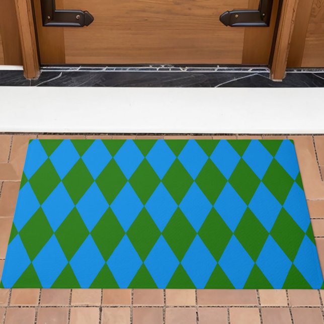 Blue Green Harlequin Checkered Design  Doormat (Creator Uploaded)