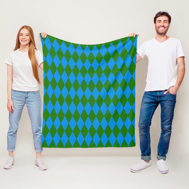 Blue Green Harlequin Checkered Design  Fleece Blanket (Creator Uploaded)