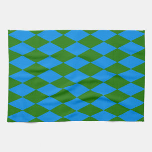 Blue Green Harlequin Checkered Design Tea Towel