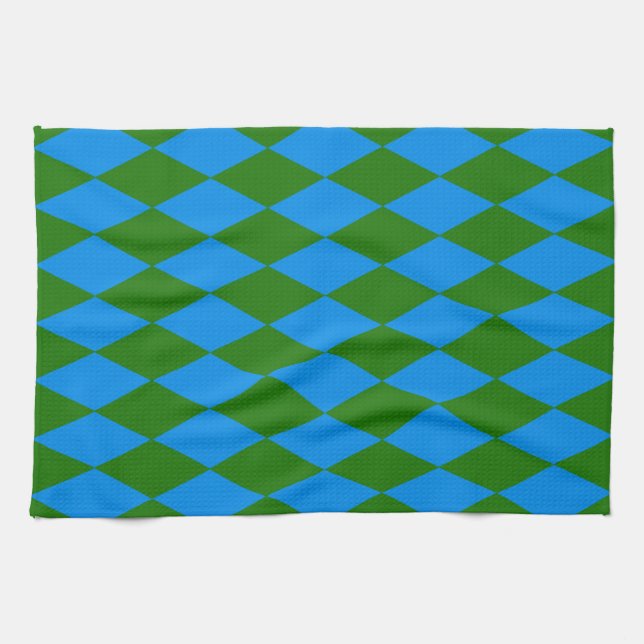Blue Green Harlequin Checkered Design  Tea Towel (Horizontal)