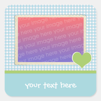 Blue Green Heart Gingham Photo Template Sticker
