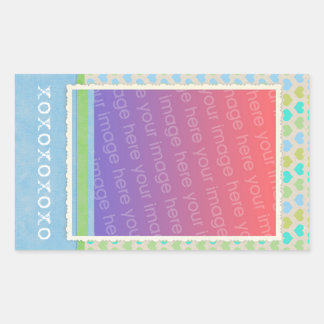Blue Green Heart Pattern Photo Template Sticker